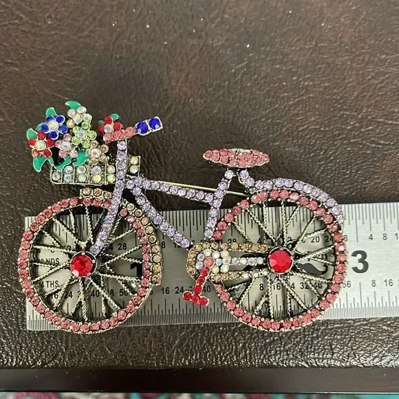 RHINESTONE BICYCLE BROOCH - Picture 3 of 4